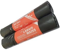 Labais Maiss Užtraukiami šiukšlių maišai 33 mikronai 60x78cm/60L/10vnt. juodi