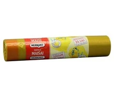Užtraukiami šiukšlių maišai LDPE Merkant 15vnt./35L/55x68cm/30mikr. geltoni