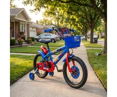 Vaikiškas dviratis 16 colių SpiderMan Side Wheels vandens butelis mėlynos juodos spalvos
