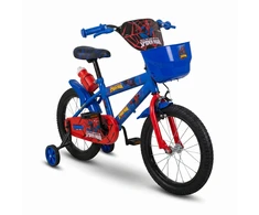 Vaikiškas dviratis 16 colių SpiderMan Side Wheels vandens butelis mėlynos juodos spalvos