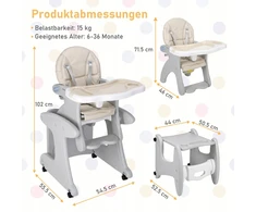 VAIKŲ MAITINIMO KĖDĖ 3IN1 SULANKSTAMAS PAdėklas + STALAS - 54x55x102 cm