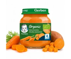 Vakarienė Morkos saldžiosios bulvės nuo 4 mėnesių 125 g Gerber Organic