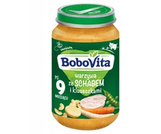 Vakarienė vaikams 9m+ Bobovita daržovės su kiaulienos nugarine ir kukuliais 190g