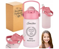 Vandens buteliukas vaikams mokyklai, darželiui, graviruotas pavadinimas, šviesa, BPA Free, 350 ml