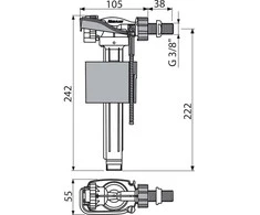 Vandens prileidimo mechanizmas ALCAPLAST A15, šoninis, 3/8