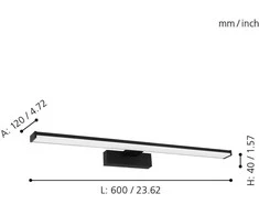 Veidrodžių LED šviestuvas EGLO Pandella, IP44, 11W, 4000K, 1400lm, juodos sp., 60 x h4 cm
