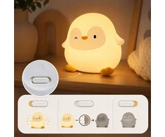 Verk Group Lampka nocna pingwin led vaikams minkšta dotykowa silikonowa usb-c timer