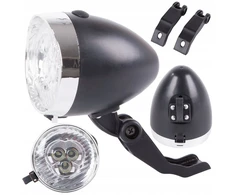 Verk Group Priekinis dviračio žibintas su 3 LED baterijomis, retro stiliaus, chromuotas