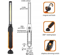 Verke V87516 Led dirbtuvinė lempa su magnetu ir kabliu, Usb