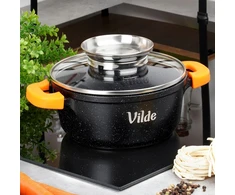 Vilde GRANITINIS PUODAS SU DANČIU 16 CM 1,2 L NEPRIKLANTAS DANGAS INDUKCIJAI