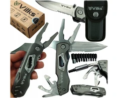 VILKS MULTITOOL daugiafunkcinis išgyvenimo rinkinys sulankstomų peilių kombinuotų replių BITS dėklas