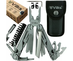 VILKS MULTITOOL daugiafunkcinis kišeninių peilių rinkinys STAINLESS SURVIVAL plieno dėklo antgaliai