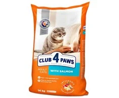 Visavertis sausas pašaras suaugusioms katėms CLUB 4 PAWS PREMIUM su lašiša, 14 kg