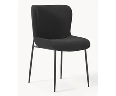 Westwing Collection Tess juodos spalvos minkšta kėdė su metalinėmis kojomis