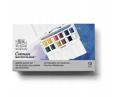 Winsor Newton Akvareliniai dažu rinkinys Cotman Pocket Plus 12x1/2 kubeliu+teptukas plastikine dežute