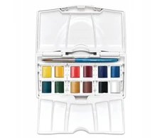 Winsor Newton Akvareliniai dažu rinkinys Cotman Pocket Plus 12x1/2 kubeliu+teptukas plastikine dežute
