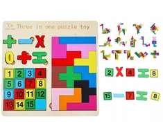 WKS LAIKOMASIS ŽAISLAS MEDINĖS TETRIS DĖLĖS DAUGOS LENTELĖ 3in1 SKAIČIAI