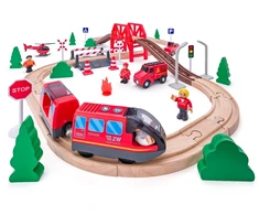Woody Train su elektrine mašina, ugniagesiai, 60 dalių