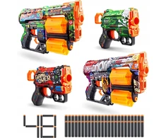 X-Shot Zuru Xshot Skins Dread Menace Blaster rinkinys iš 4 paleidimo priemonių, 48 smiginis