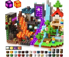 XINLONGDIANZI BLOCKS STRONG MAGNET RINKINYS Miško portalas 200 vnt, lava, šviečiantis LED, 3+