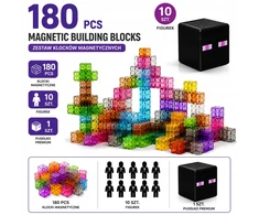 XINLONGDIANZI Skaidrios magnetinės plytos 180 vnt + 10 figūrėlių + aukščiausios kokybės konteineris