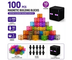 XINLONGDIANZI Skaidrios magnetinės plytos 100 vnt + 10 figūrėlių + aukščiausios kokybės konteineris