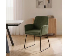 Žalia minkšta Loft valgomojo kėdė su juodais bėgiais