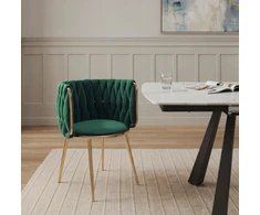 Žalia veliūrinė valgomojo kėdė, pintos glamour, auksinės metalinės kojos