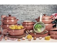 Žemas emaliuotas puodas su dangteliu 18cm 2,4L I Metalac Mocha Mousse