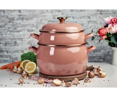 Žemas emaliuotas puodas su dangteliu 18cm 2,4L I Metalac Mocha Mousse