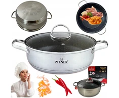 Zilner DIDELIS KIETUS PUODAS ŽEMAI PLATUS PADAŽAS SU MARMURO DANGA 28cm 6,5L PLIENAS