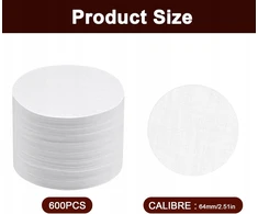 Ziyao 600 VNT APVALUS POPIERINIS FILTRAS, Baltas 64mm, AUKŠTOS KOKYBĖS ESPRESO KAVA