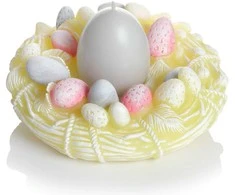 Žvakė-figūra Kiaušinis pintinėje Bartek CandlesPV2024 135x70mm/dega 8h Geltona &amp; Gray