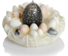 Žvakė-figūra Kiaušinis pintinėje Bartek CandlesPV2024 135x70mm/dega 8h Ivory &amp; Juodas