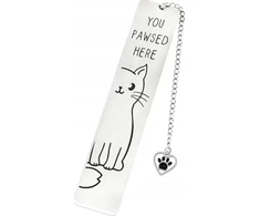 ŽYMĖS 13CM KATĖS KITTEN METALINIS PLIENAS KNYGŲ SKAITYTOJO DOVANA