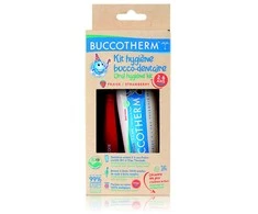 Buccotherm BIO braškių dantų pastos ir dantų šepetėlio rinkinys vaikams nuo 2 iki 6 metų