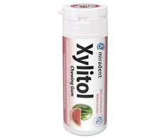 Miradent XYLITOL becukrė kramtomoji guma su ksilitoliu arbūzo skonio, 30 vnt.