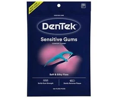 Dentek Comfort Clean Sensitive tarpdančių siūlas pipirmėčių skoniu 150 vnt.