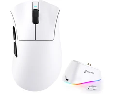 ATTACK SHARK V3 PRO Baltas itin lengva belaidė žaidimų pelė, 3 režimų, su įkrovimo stotele
