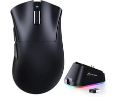 ATTACK SHARK V3 PRO Juodas itin lengva belaidė žaidimų pelė, 3 režimų, su įkrovimo stotele