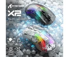 Bevielė žaidimų pelė Attack Shark Pelė X2 Baltas / permatoma Tri-Mode 2.4Ghz/Bluetooth 5.0/USB C PixArt 3212-RGB Backlit-Silen