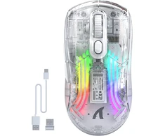 Bevielė žaidimų pelė Attack Shark Pelė X2 Baltas / permatoma Tri-Mode 2.4Ghz/Bluetooth 5.0/USB C PixArt 3212-RGB Backlit-Silen