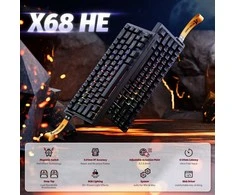 Magnetinė laidinė žaidimų klaviatūra Attack Shark X68 HE Juodas / Juoda. laidinė. RGB pašvietimas. 66 mygtukai