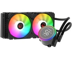Rampage HELIOS C15 skysčiu aušinamas procesoriaus 12 cm aušintuvas su temperatūros rodmeniu. ARGB 240 mm. Intel LGA1700 / AMD AM5