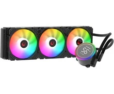 Rampage HELIOS C17 skysčiu aušinamas procesoriaus 12 cm aušintuvas su temperatūros rodmeniu. ARGB 360 mm. Intel LGA1700 / AMD AM5