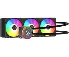 Rampage HELIOS C17 skysčiu aušinamas procesoriaus 12 cm aušintuvas su temperatūros rodmeniu. ARGB 360 mm. Intel LGA1700 / AMD AM5