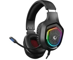 Rampage RM-K90 Vector juodos RGB LED žaidimų ausinės su mikrofonu 3.5mm