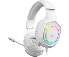 Žaidimų ausinės Rampage RM-K90 VECTOR, Baltos su RGB Led, USB type-C, su mikrofonu
