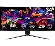 Žaidimų monitorius MSI MPG 341CQPX, 34" UWQHD (3440x1440) QD-OLED lenktas 1800R, 21:9, 240Hz, 0.03ms, HDR True Black 400, USB-C