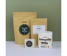 Powdi Rinkinys NENUGALIMAS IMUNITETAS – 450 g Spirulina+Chlorella MIX tablečių, 300g Immunity kokteilis (milteliai), 100 g Acerola milteliai, rankų darbo muilas su spirulina dovanų